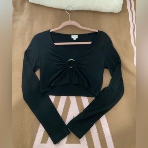 Le Lis Black Long-Sleeve Crop Top with Ring Design
